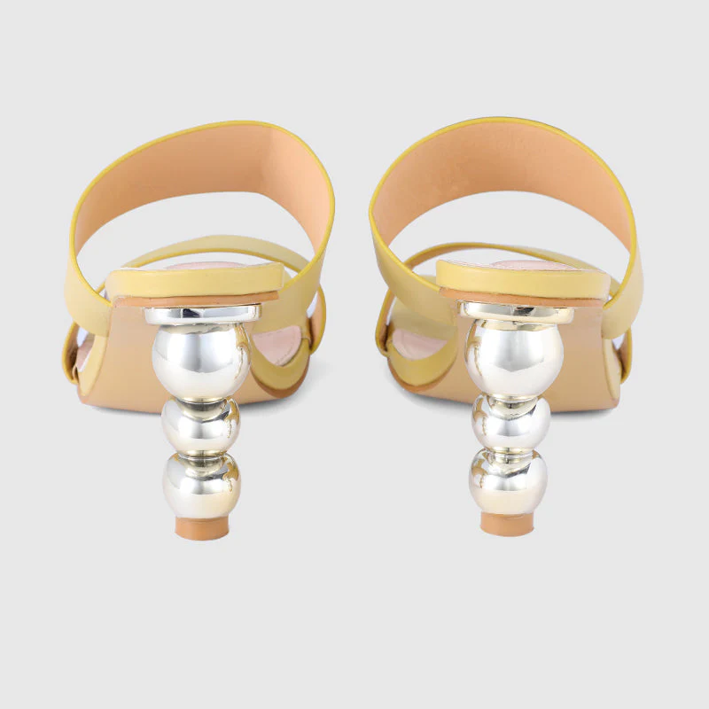 Square Toe Gourd Heeled Sandals Beige - Image 10