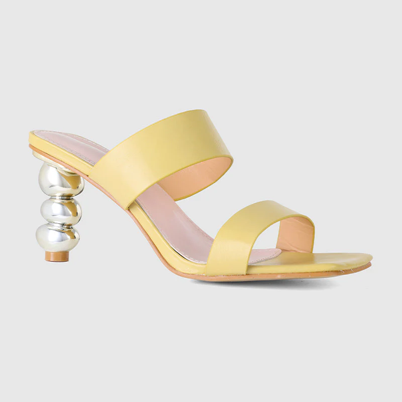 Square Toe Gourd Heeled Sandals Beige - Image 6