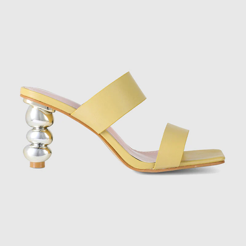 Square Toe Gourd Heeled Sandals Beige - Image 7