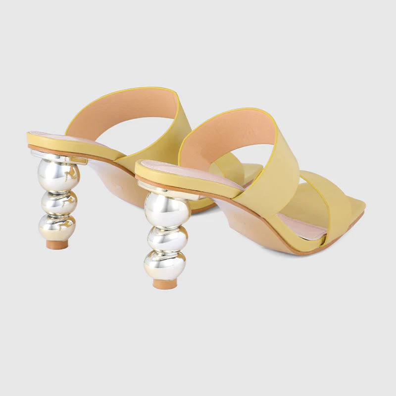 Square Toe Gourd Heeled Sandals Beige - Image 8