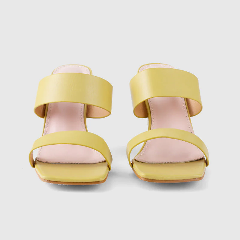 Square Toe Gourd Heeled Sandals Beige - Image 9