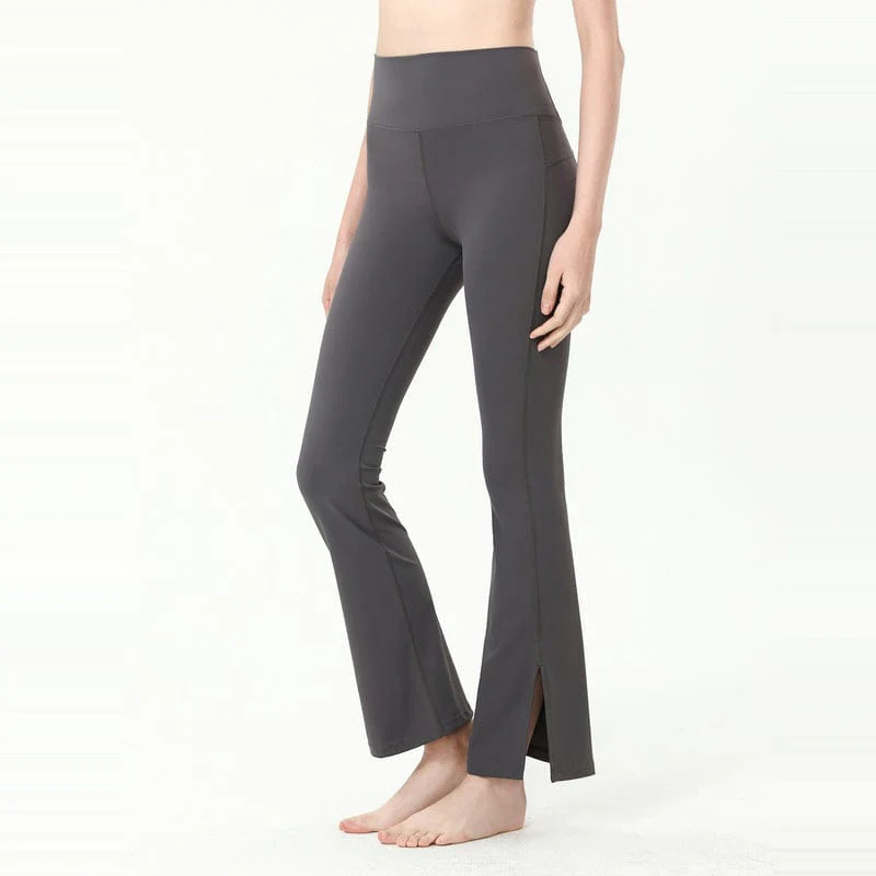 Slim High Rise Flared Yoga Pants with Side Slit - Image 5