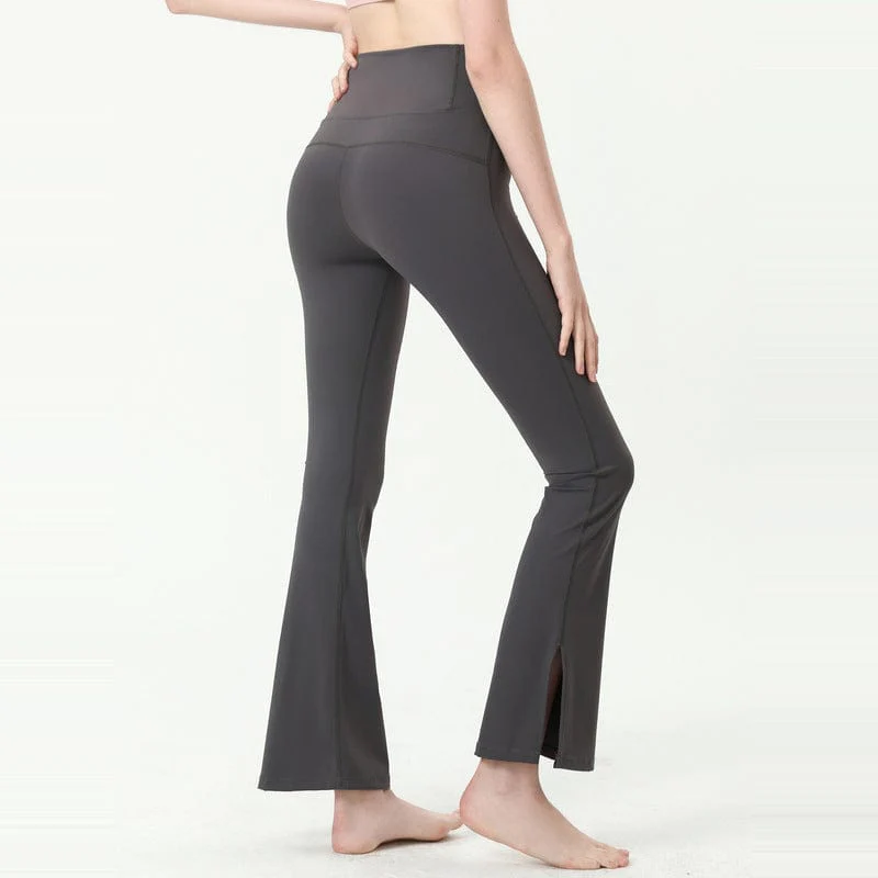 Slim High Rise Flared Yoga Pants with Side Slit - Image 6