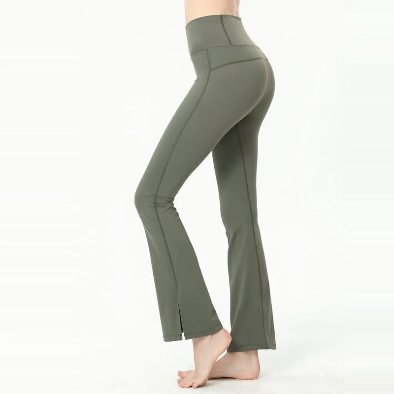 Slim High Rise Flared Yoga Pants with Side Slit - Image 8