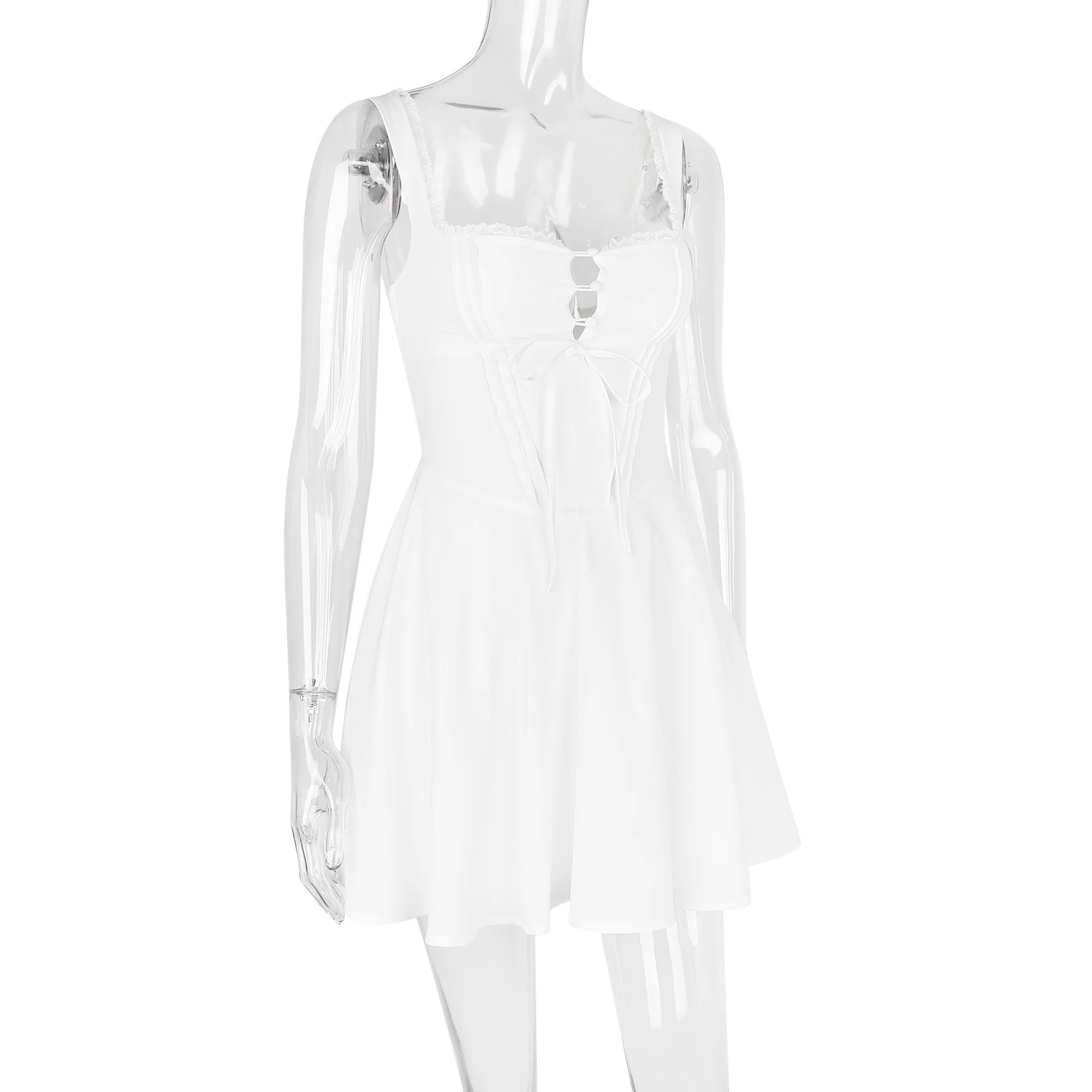 Sling Lace Halter Back Solid Color Dress - Image 10