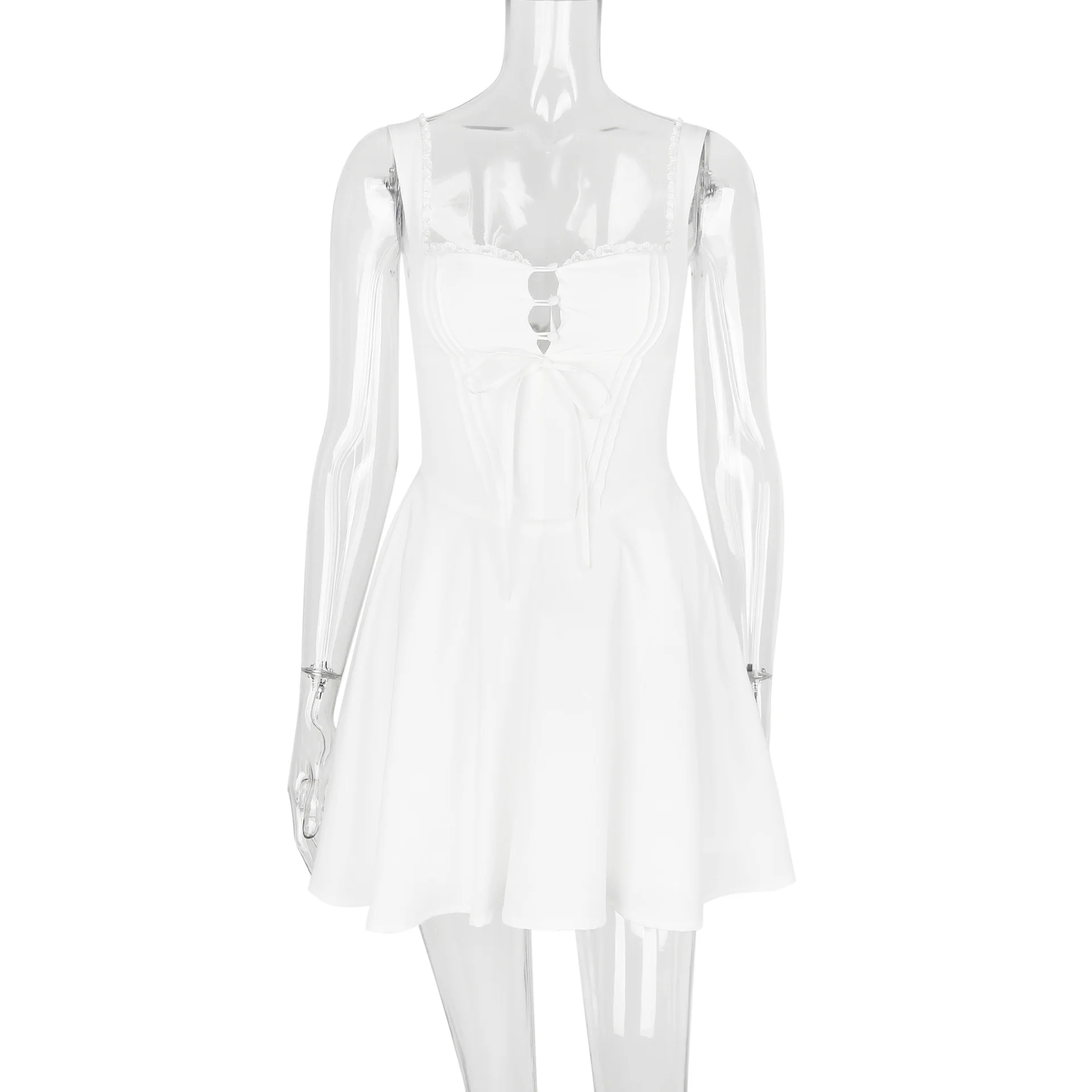 Sling Lace Halter Back Solid Color Dress - Image 8