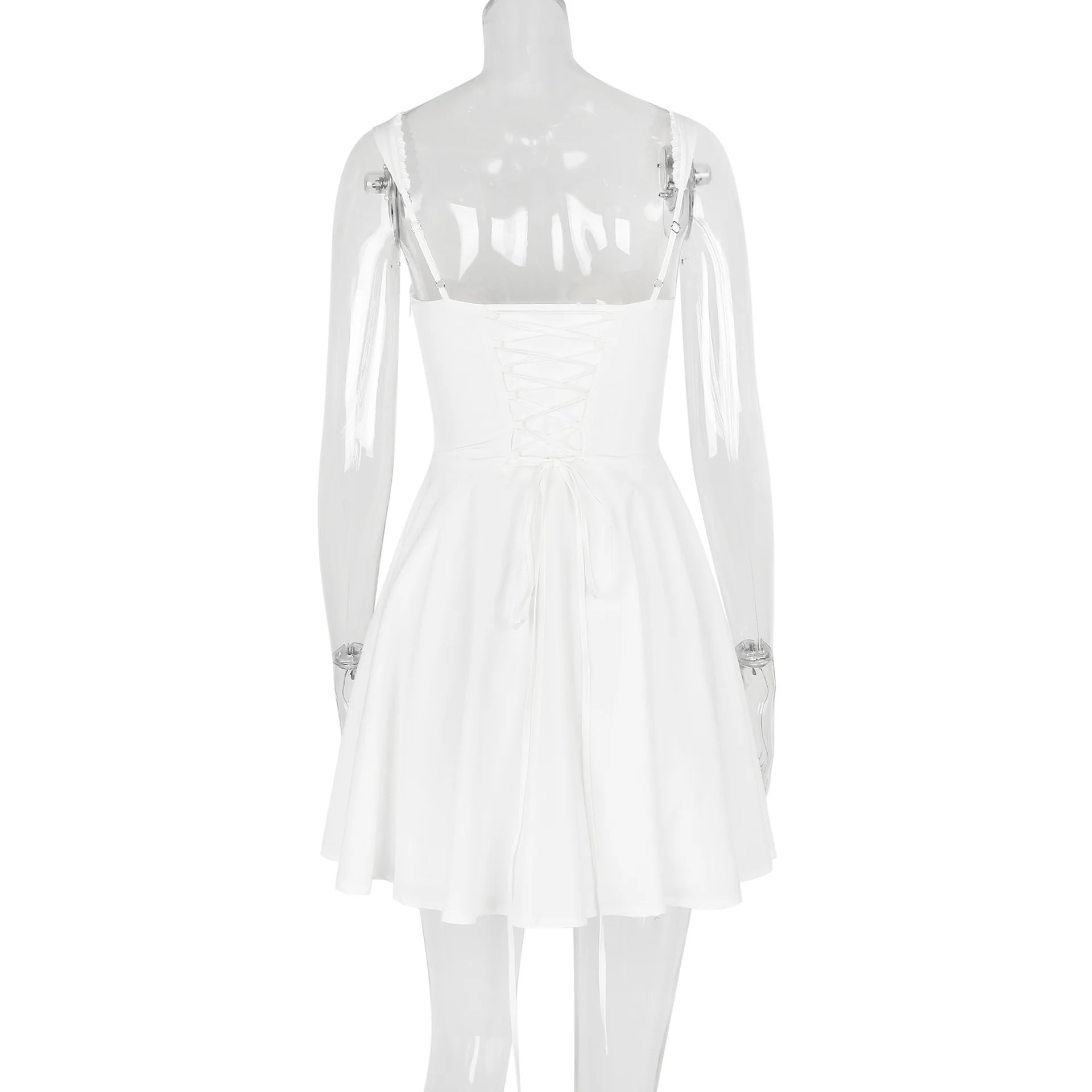 Sling Lace Halter Back Solid Color Dress - Image 9