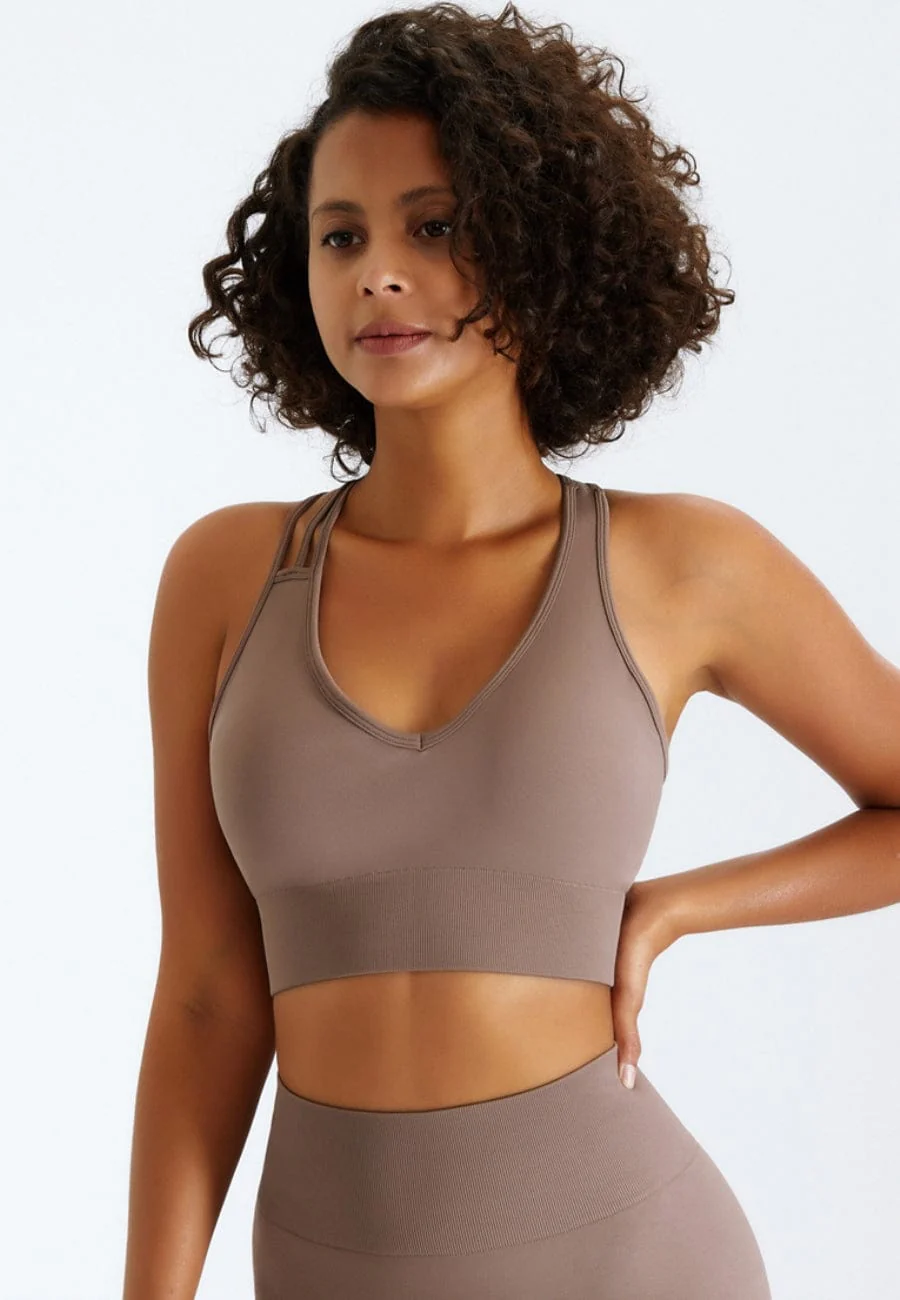 Slit Strap Double Crossover Racerback Sports Bra - Image 11