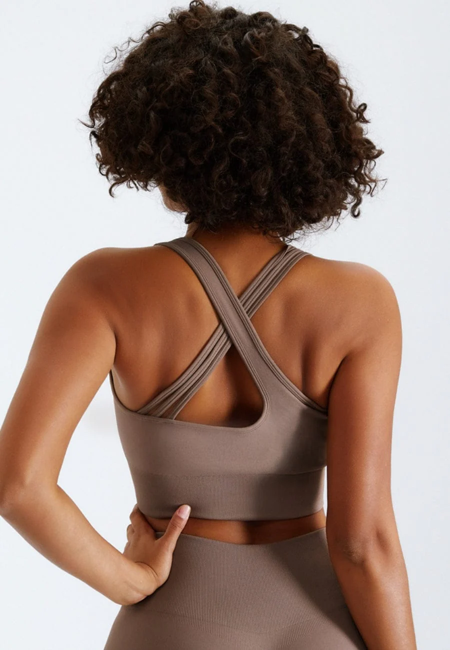 Slit Strap Double Crossover Racerback Sports Bra - Image 12