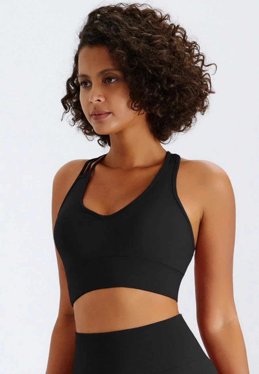 Slit Strap Double Crossover Racerback Sports Bra - Image 2