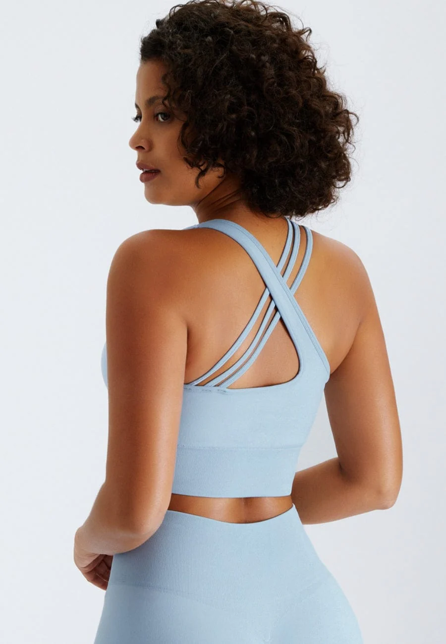 Slit Strap Double Crossover Racerback Sports Bra - Image 6