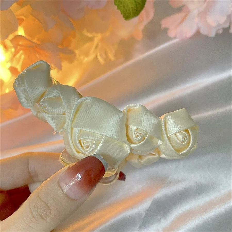 Small Fabric Roses Hair Claw - Image 2