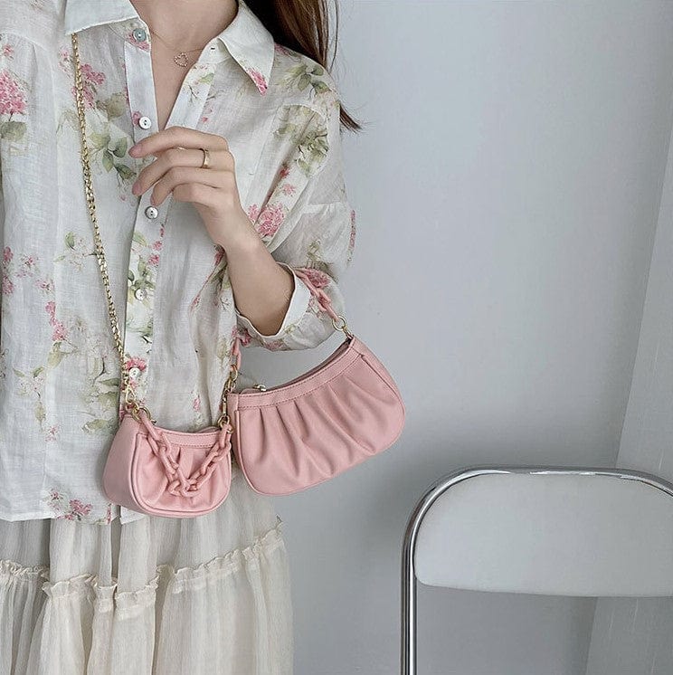 Small Ruched Faux Leather Shoulder Bag with Chain Strap - Image 10