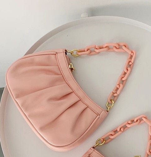 Small Ruched Faux Leather Shoulder Bag with Chain Strap - Image 11