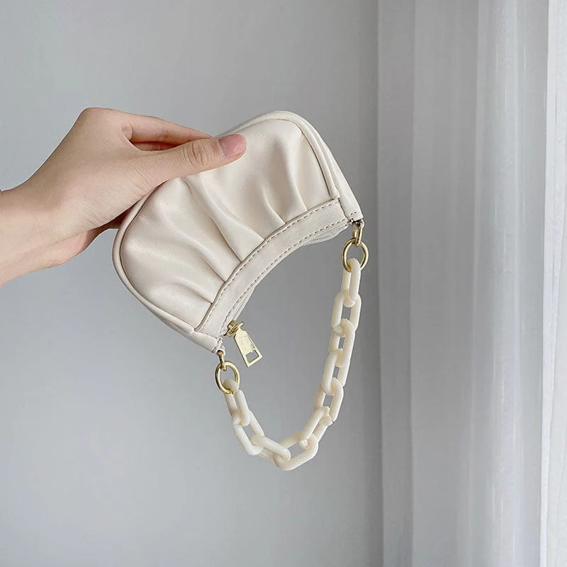 Small Ruched Faux Leather Shoulder Bag with Chain Strap - Image 2