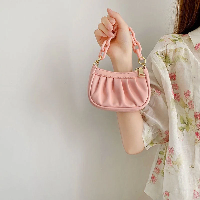Small Ruched Faux Leather Shoulder Bag with Chain Strap - Image 5