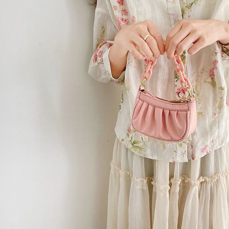 Small Ruched Faux Leather Shoulder Bag with Chain Strap - Image 6