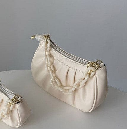 Small Ruched Faux Leather Shoulder Bag with Chain Strap - Image 7