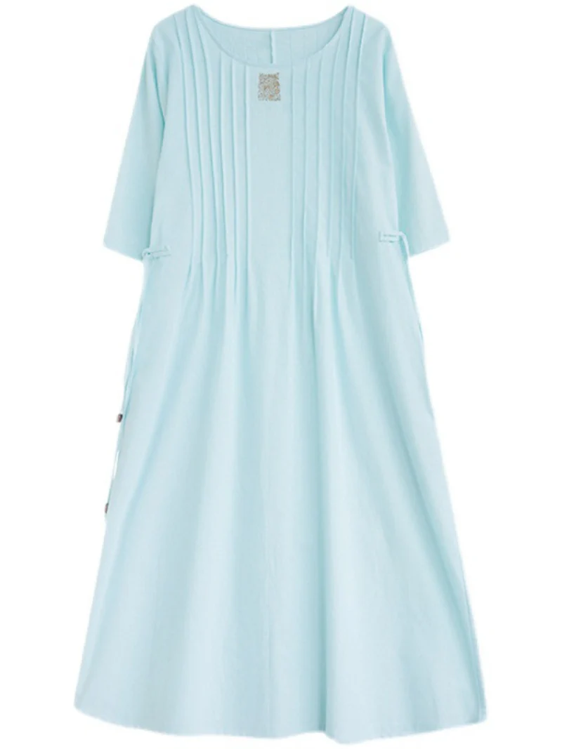 Time and Tru Solid Cotton Linen A-line Dress - Image 3