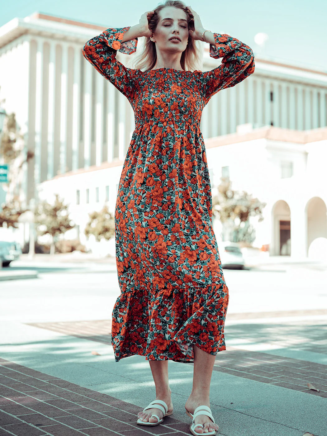 Smocked Chest Floral Dotted Dress - Image 10