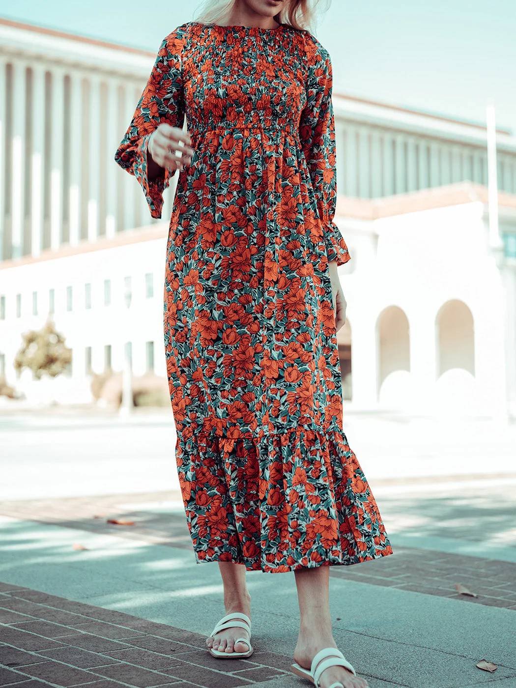 Smocked Chest Floral Dotted Dress - Image 12