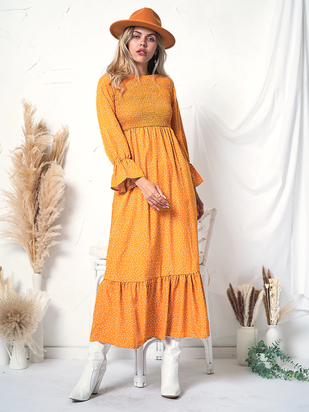 Smocked Chest Floral Dotted Dress - Image 4