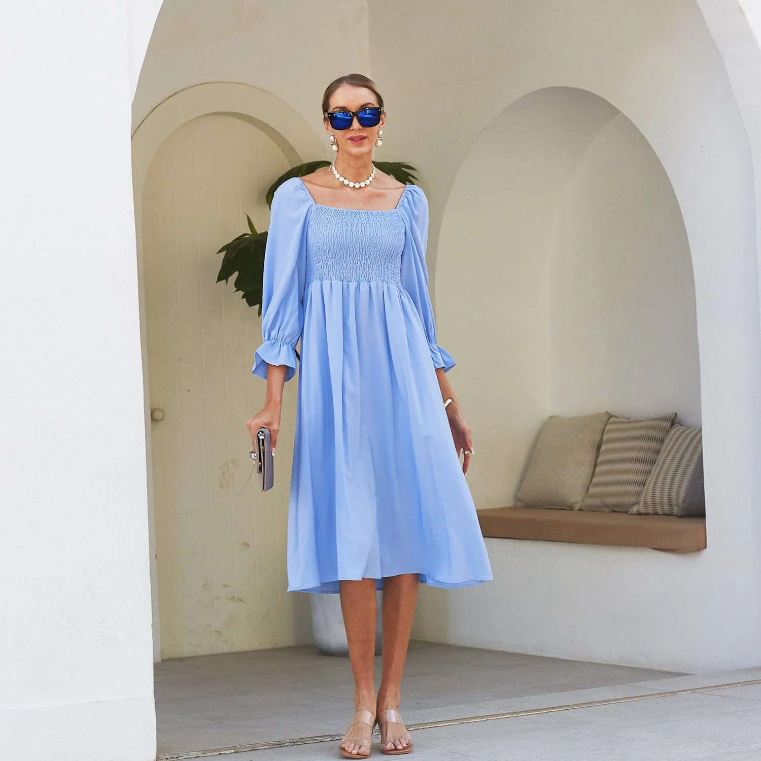 Smocked Square Neck Dress - Image 2