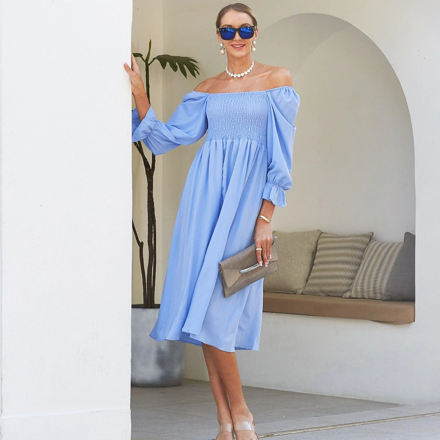 Smocked Square Neck Dress - Image 5