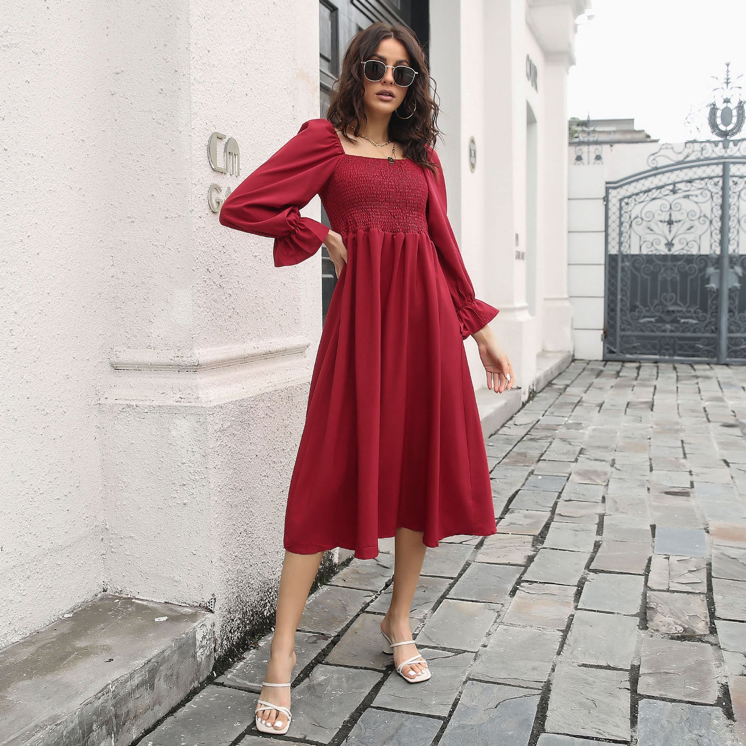 Smocked Square Neck Dress - Image 6