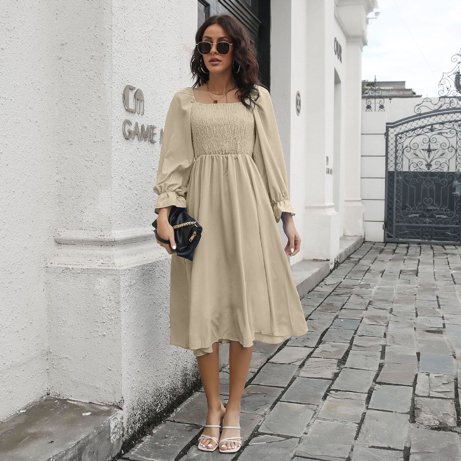 Smocked Square Neck Dress - Image 7