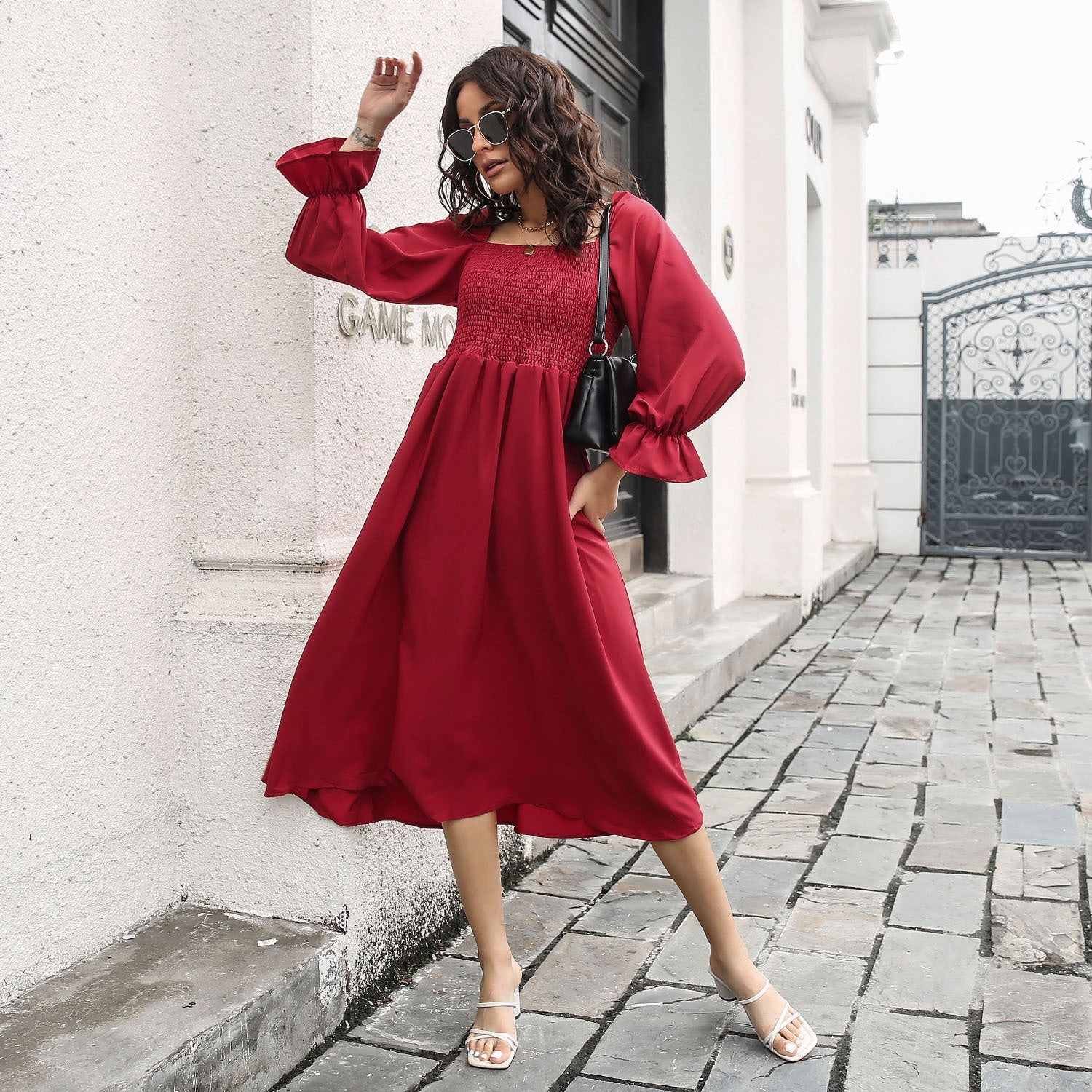 Smocked Square Neck Dress - Image 8