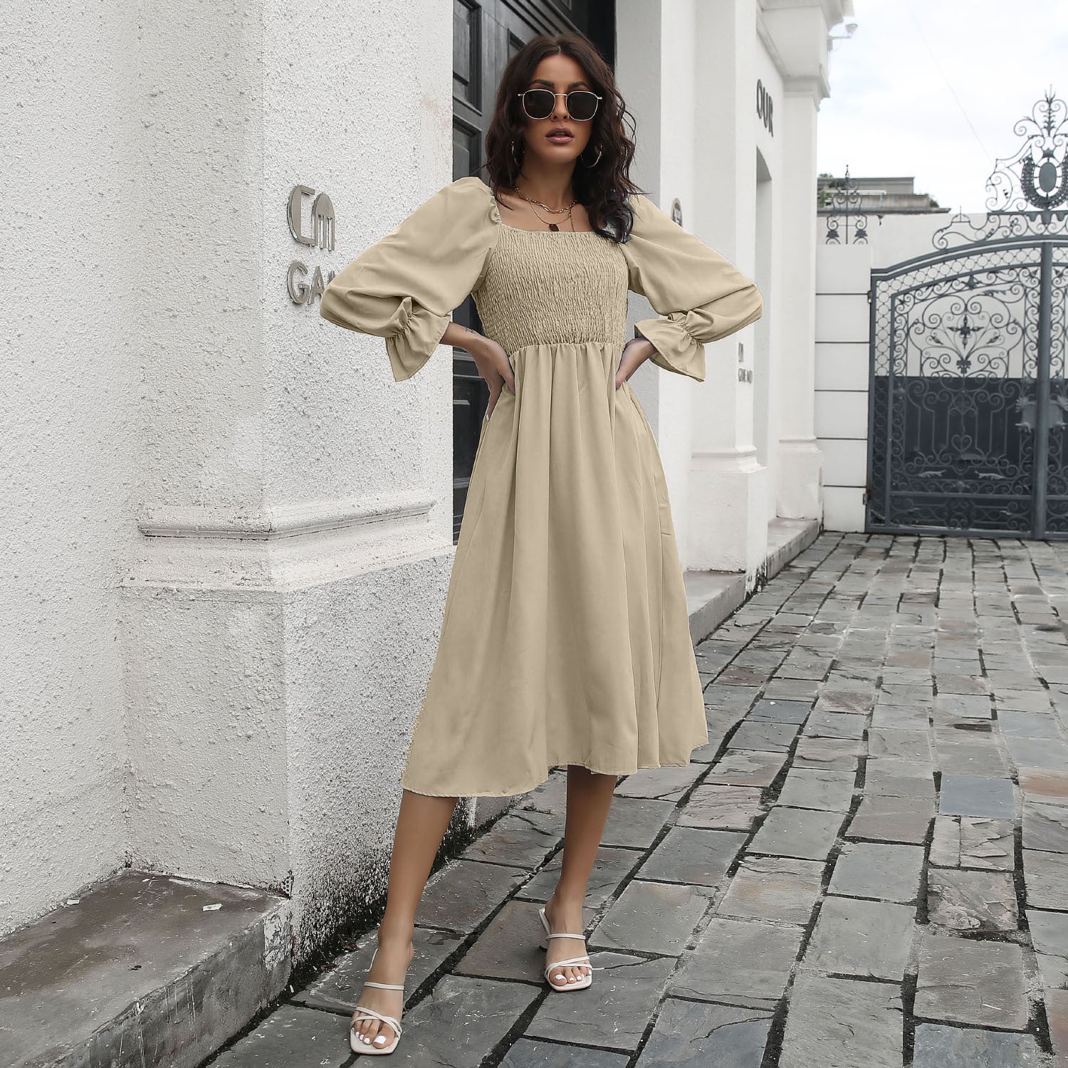 Smocked Square Neck Dress - Image 9
