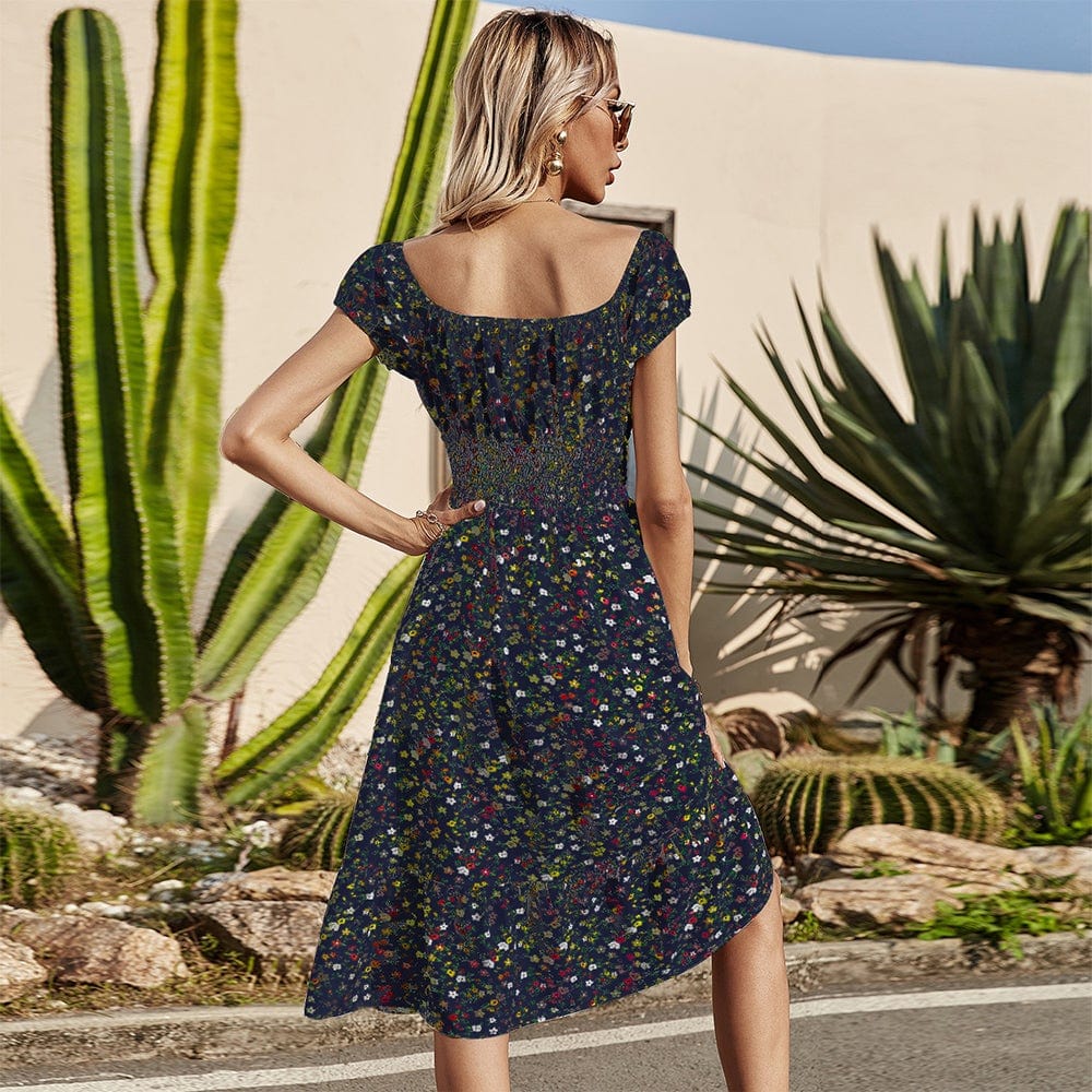Smocked Waist Daisy Floral Dress - Image 17