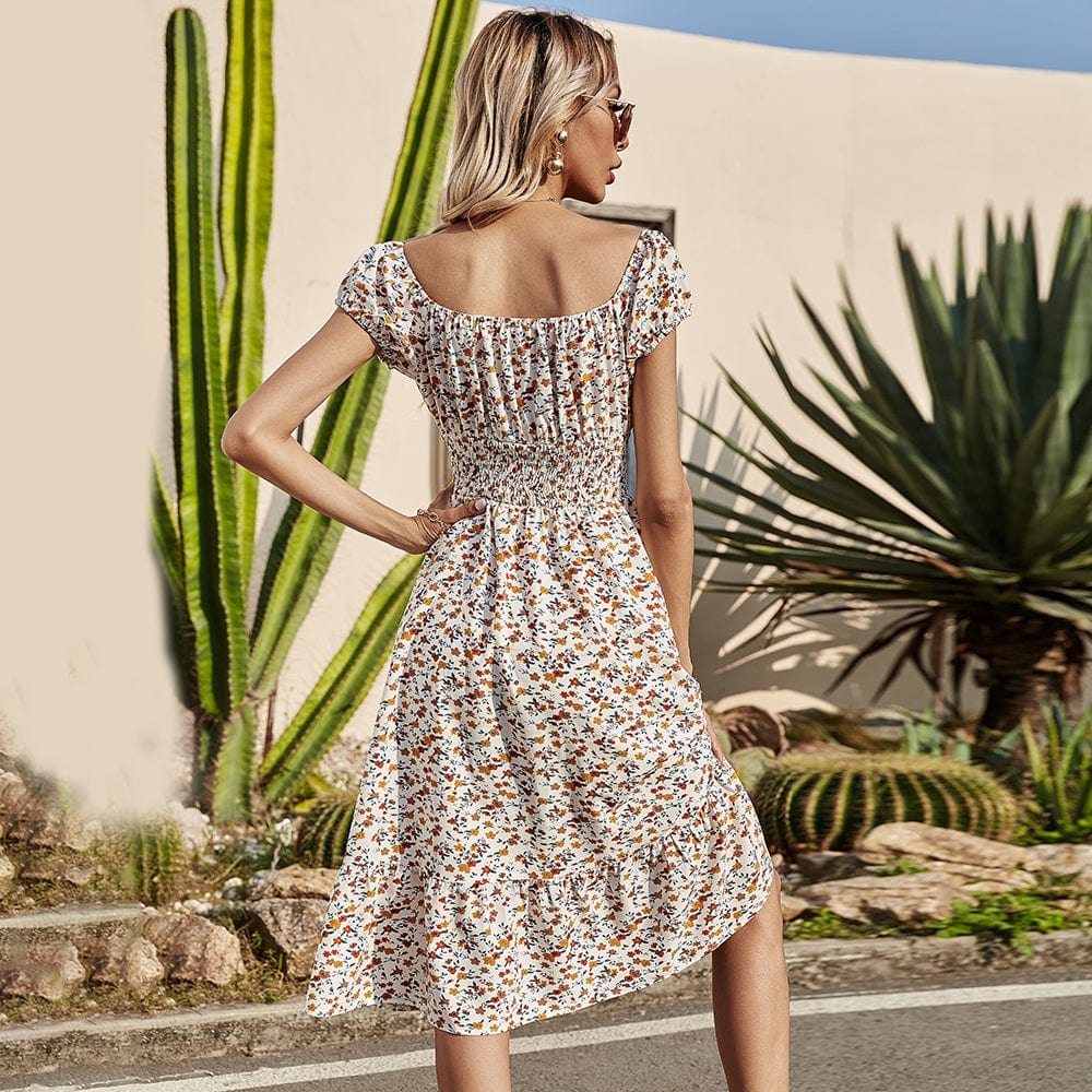 Smocked Waist Daisy Floral Dress - Image 19