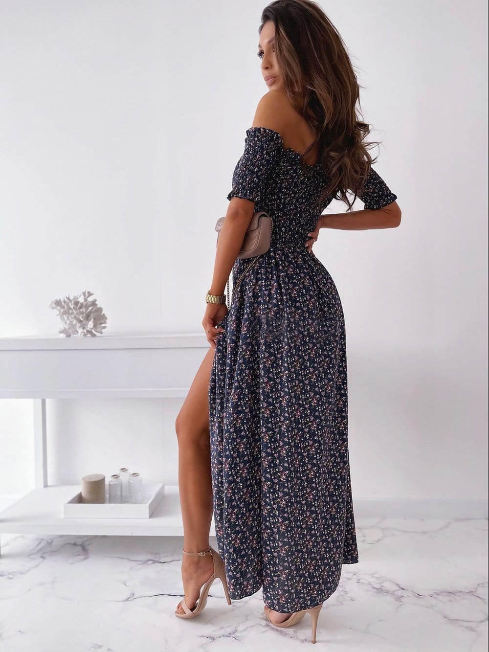 Smocked Wrap Off-Shoulder Maxi Dress - Image 12