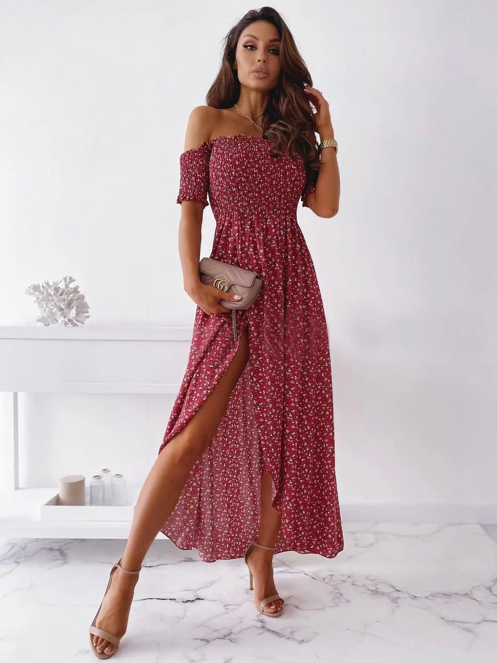 Smocked Wrap Off-Shoulder Maxi Dress - Image 16