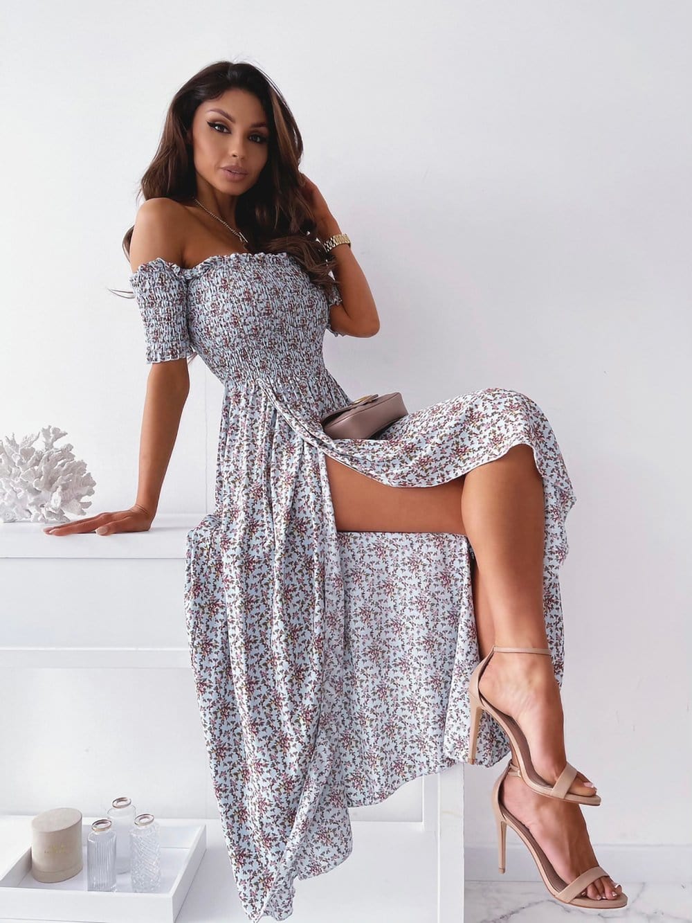 Smocked Wrap Off-Shoulder Maxi Dress - Image 5