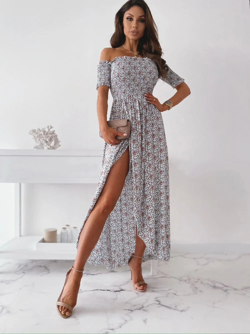 Smocked Wrap Off-Shoulder Maxi Dress - Image 7