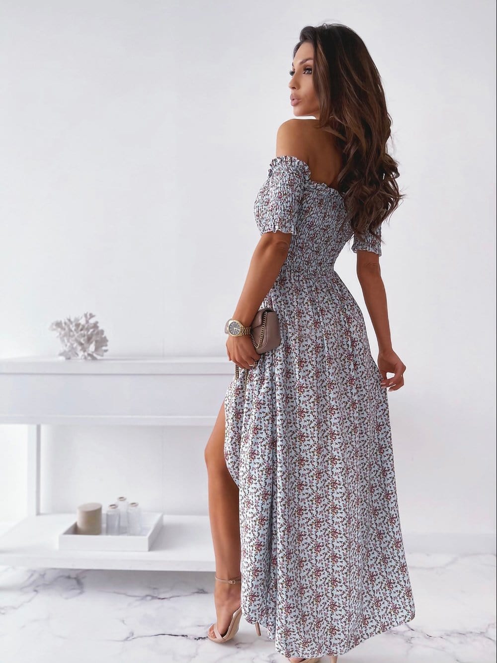 Smocked Wrap Off-Shoulder Maxi Dress - Image 8