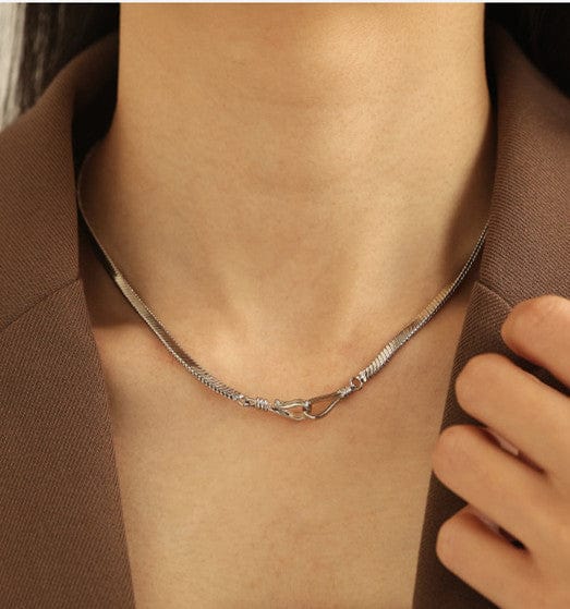 Snake Bone Flat Chain 18K Gold Plated Necklace - Image 3