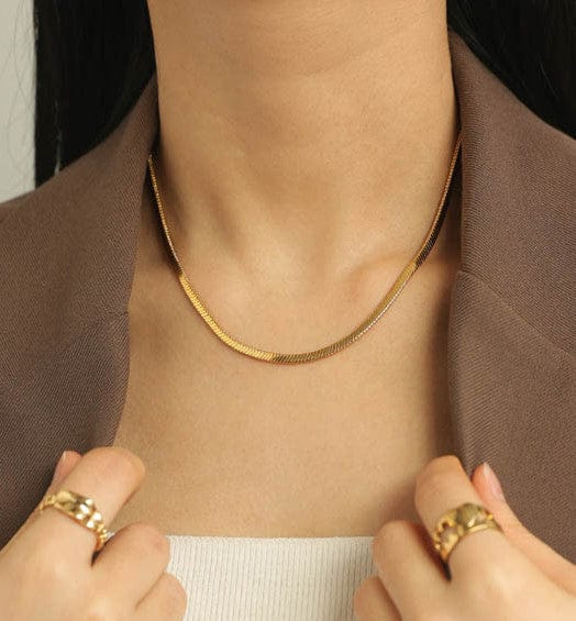 Snake Bone Flat Chain 18K Gold Plated Necklace - Image 4