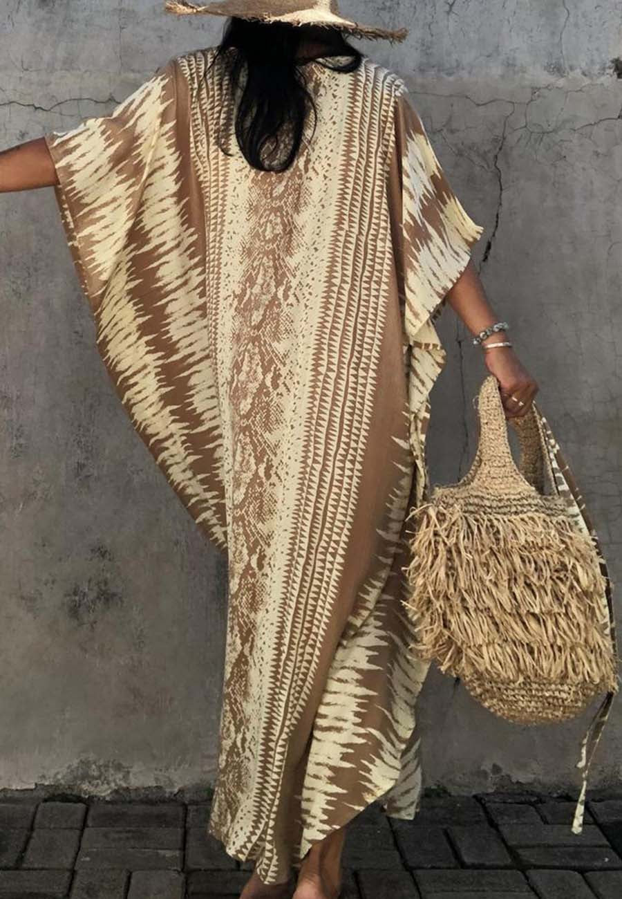 Snake Print Bikini Cover Up Beach Maxi Dress with Belt - Image 11