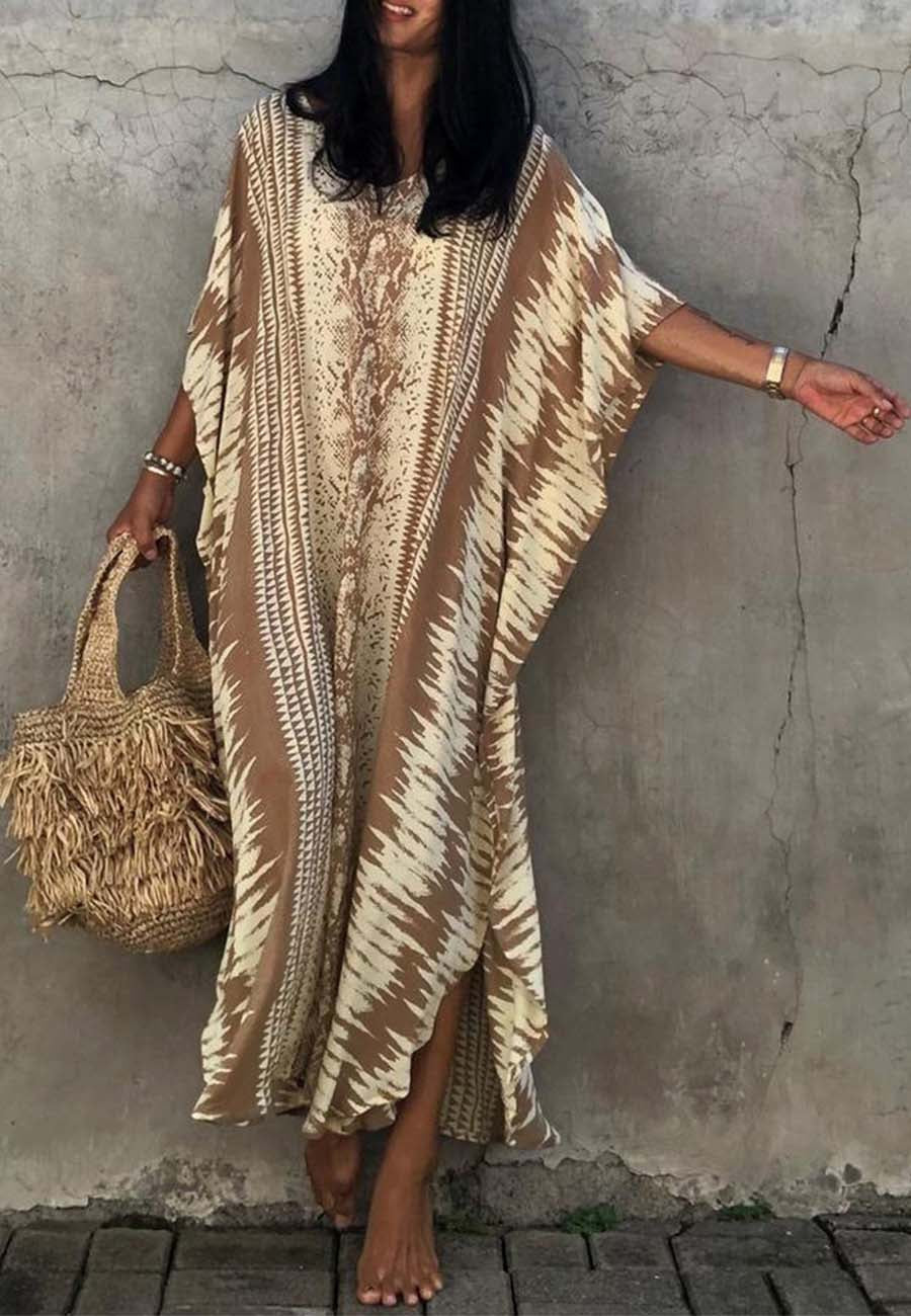 Snake Print Bikini Cover Up Beach Maxi Dress with Belt - Image 14