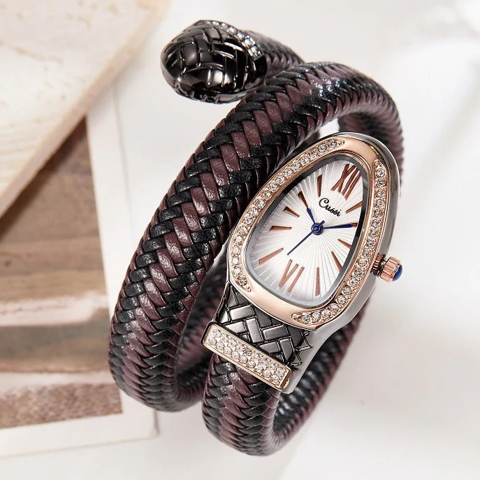 Snake Watch Quartz Watch Diamond Leather Strap - Image 3