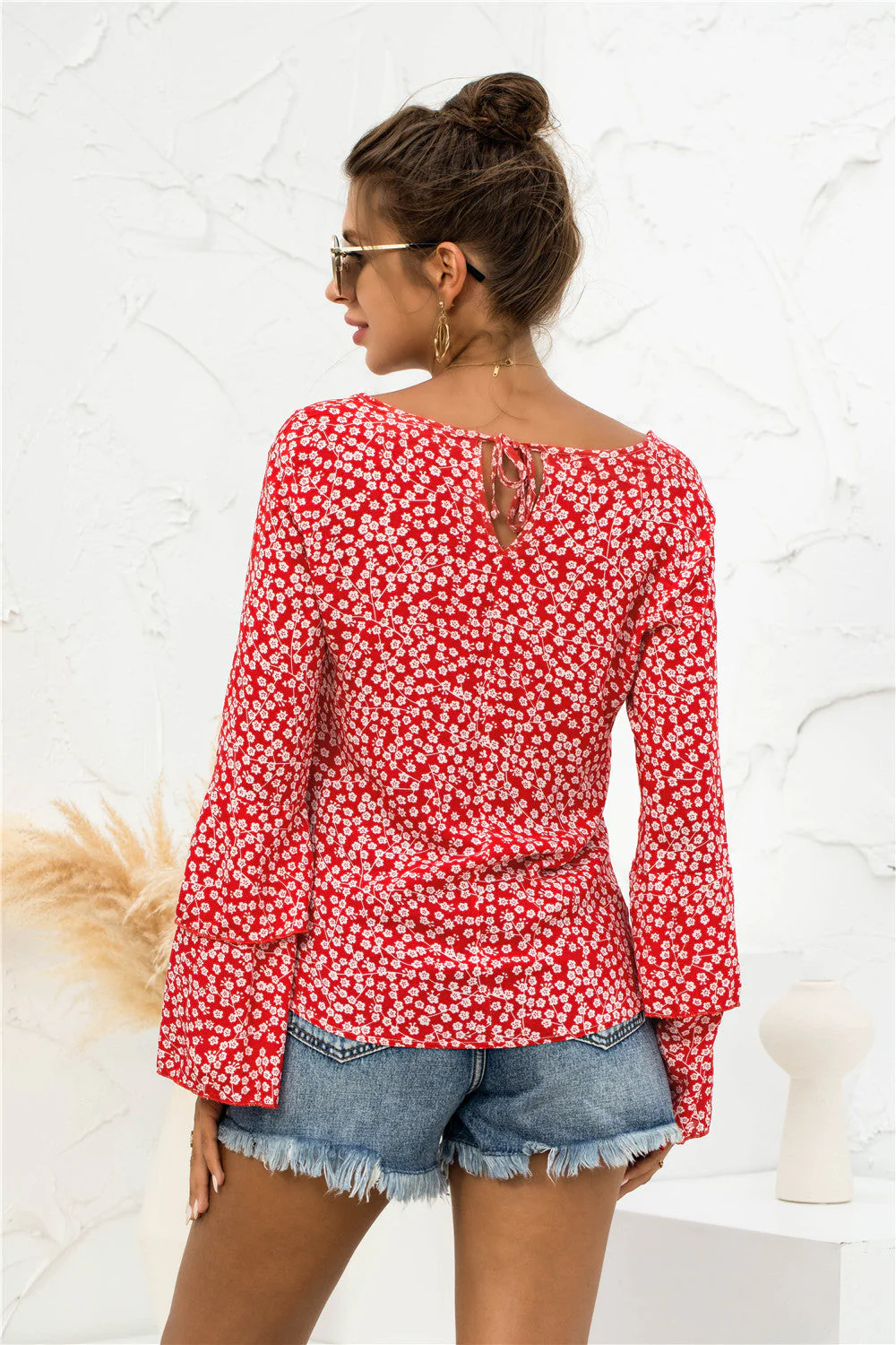 Soft Daisy V-Neck Bell Sleeve Blouse - Image 13