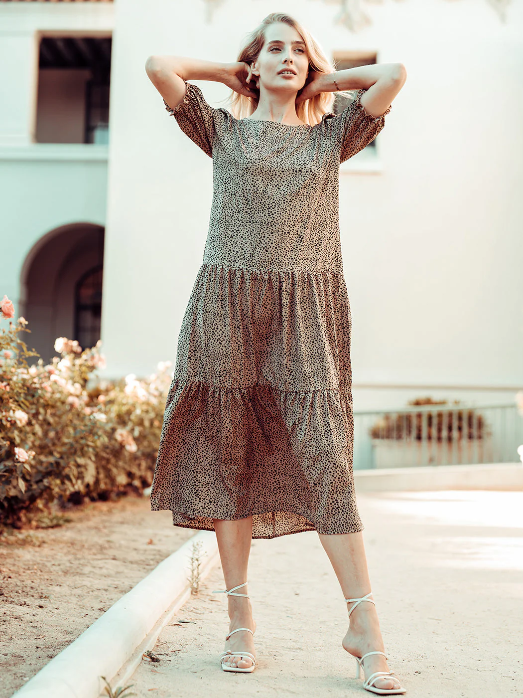 Soft Dot Print Short Sleeve Maxi Dress - Image 11
