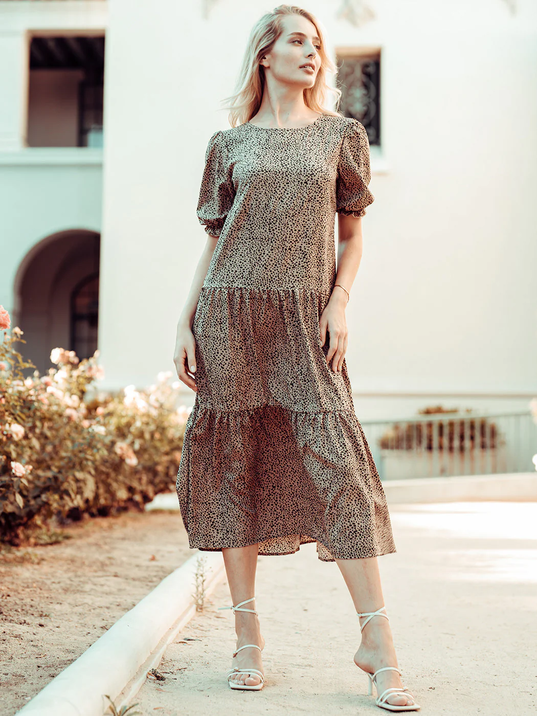 Soft Dot Print Short Sleeve Maxi Dress - Image 12