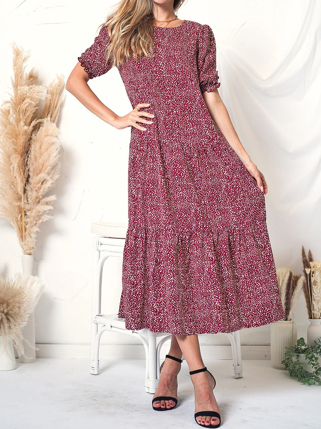 Soft Dot Print Short Sleeve Maxi Dress - Image 15