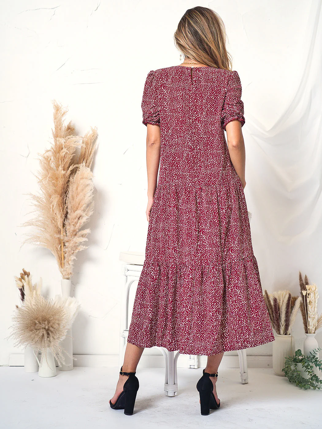 Soft Dot Print Short Sleeve Maxi Dress - Image 17