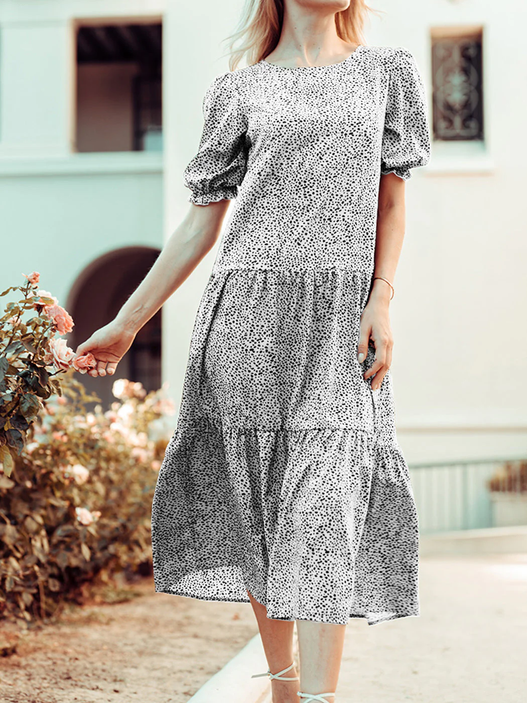 Soft Dot Print Short Sleeve Maxi Dress - Image 28